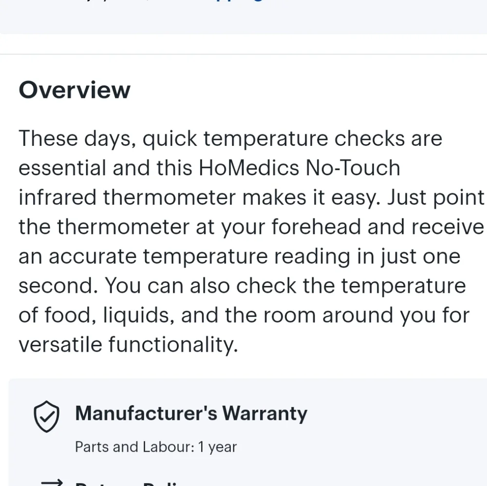 New HoMedics No Touch Infrared Thermometer - Picture 6 of 8